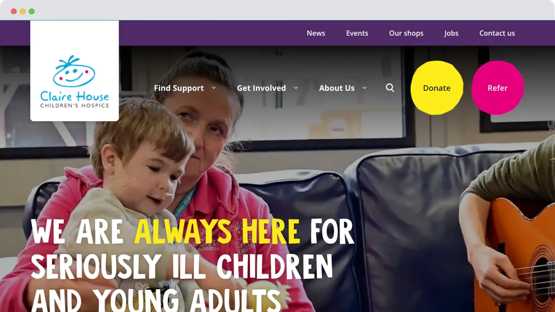An image showing Claire House Children Hospice's new website design.