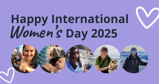 Title graphic reading "Happy International Women's Day 2025", with five circular photos of different women.