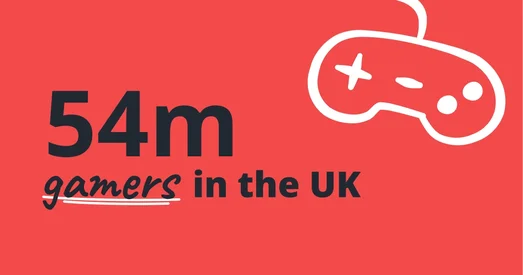 Statistic graphic stating "54m gamers in the UK", with a games controller icon.