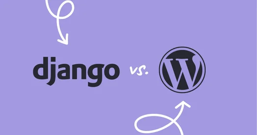Illustration comparing Django and WordPress, with each platform's logo linked by an arrow.